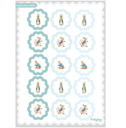 Stickers plancha Peter Rabbit celeste 15s 1u